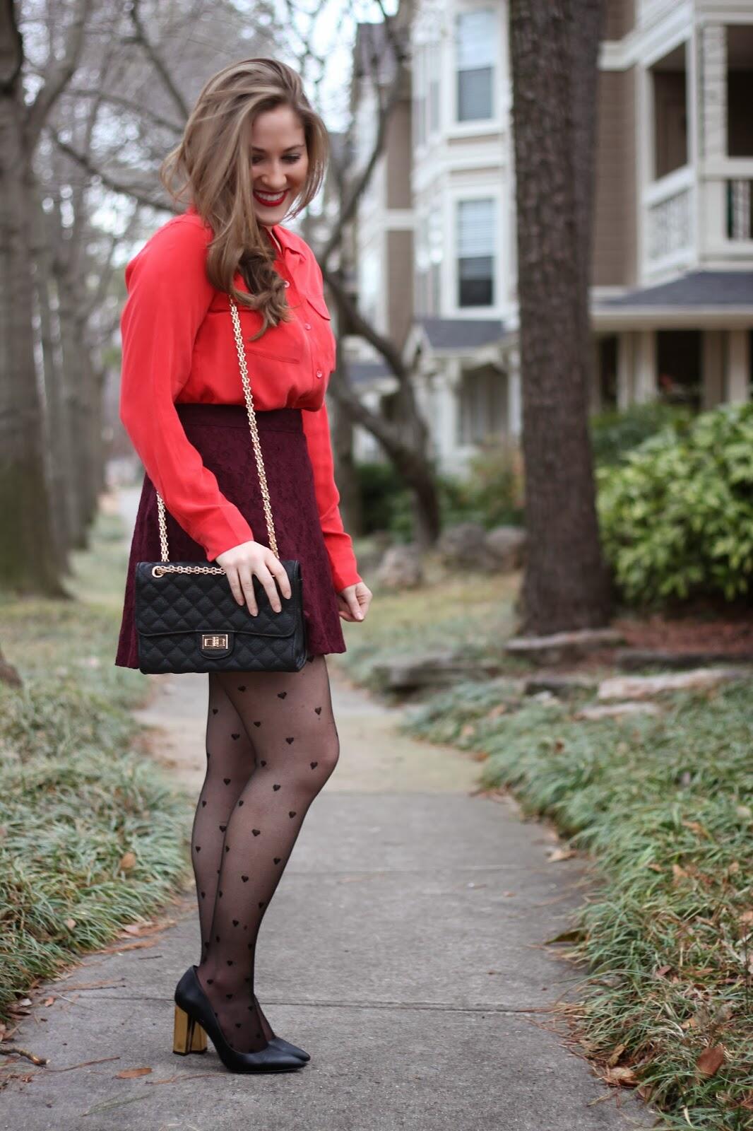 A Valentine's Day outfit - Red dress and polka dot tights - Fashion Tights