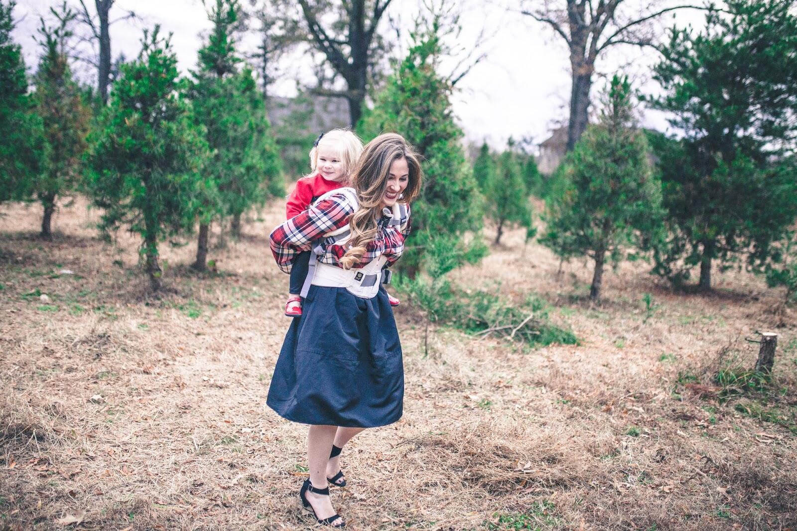 Babywearing with LILLEbaby Carrier at the Christmas Tree Farm by East Memphis mom blogger Walking in Memphis in High Heels