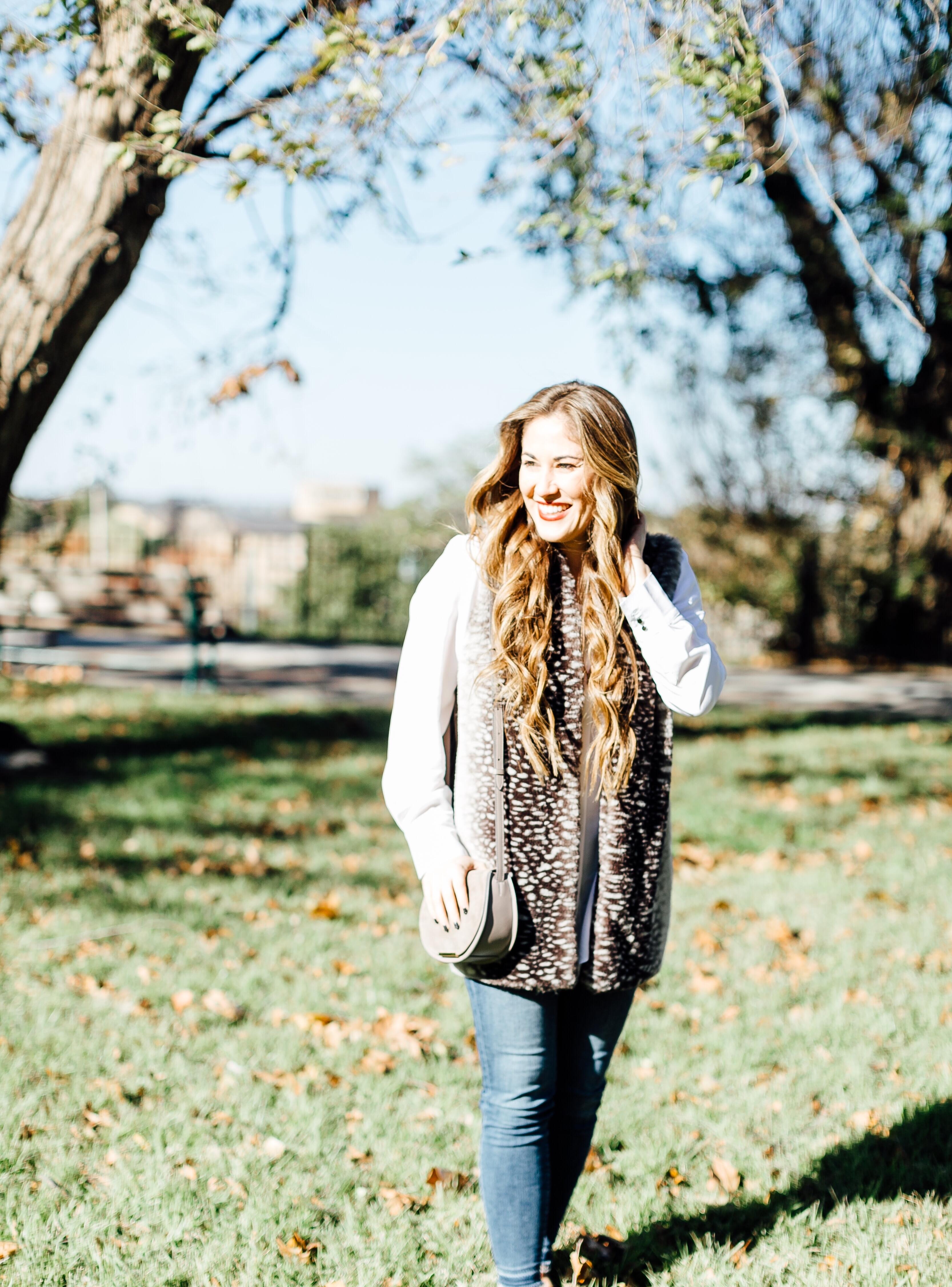 The Perfect Taupe Faux Fur Vest by East Memphis fashion blogger Walking in Memphis in High Heels