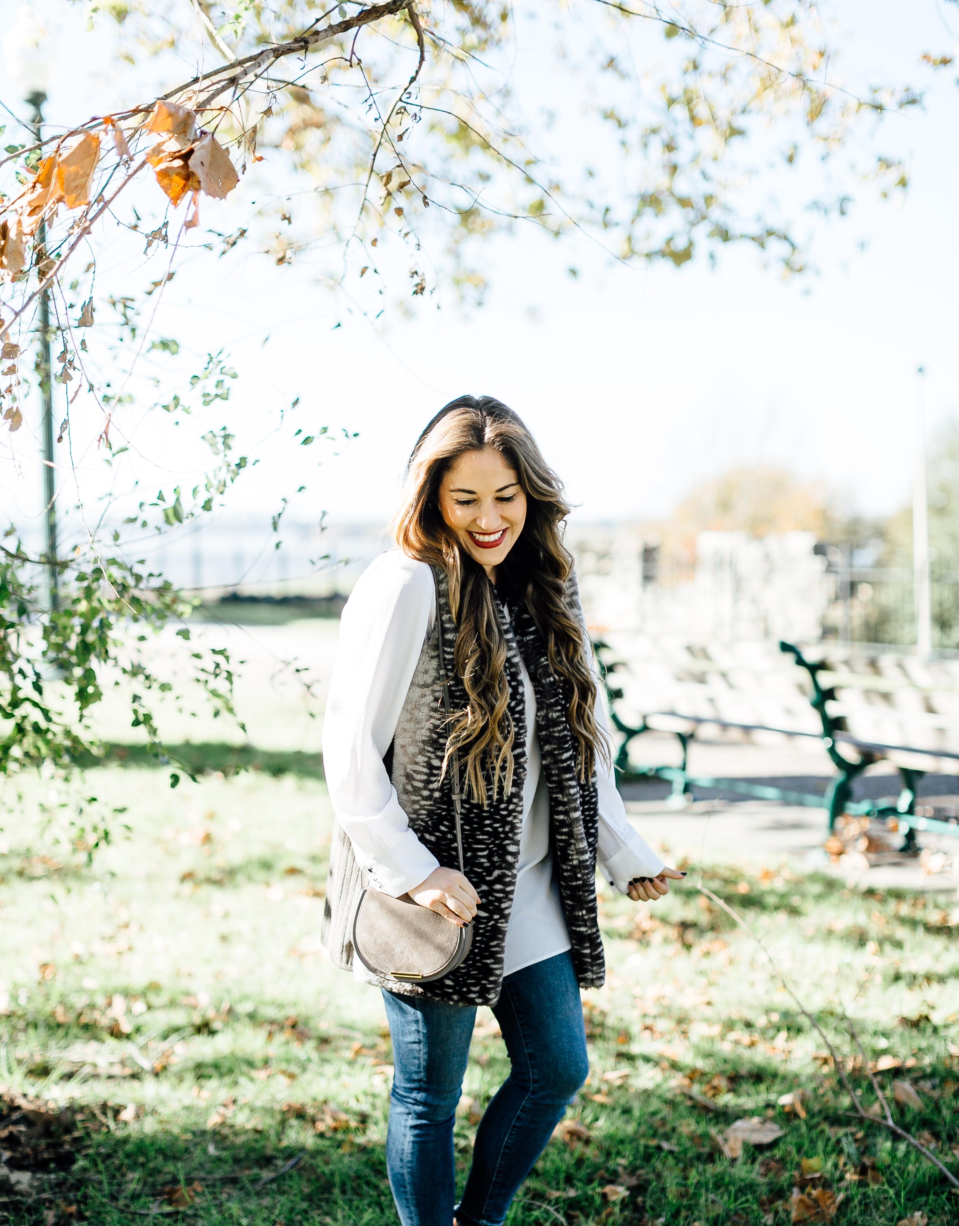 The Perfect Taupe Faux Fur Vest by East Memphis fashion blogger Walking in Memphis in High Heels