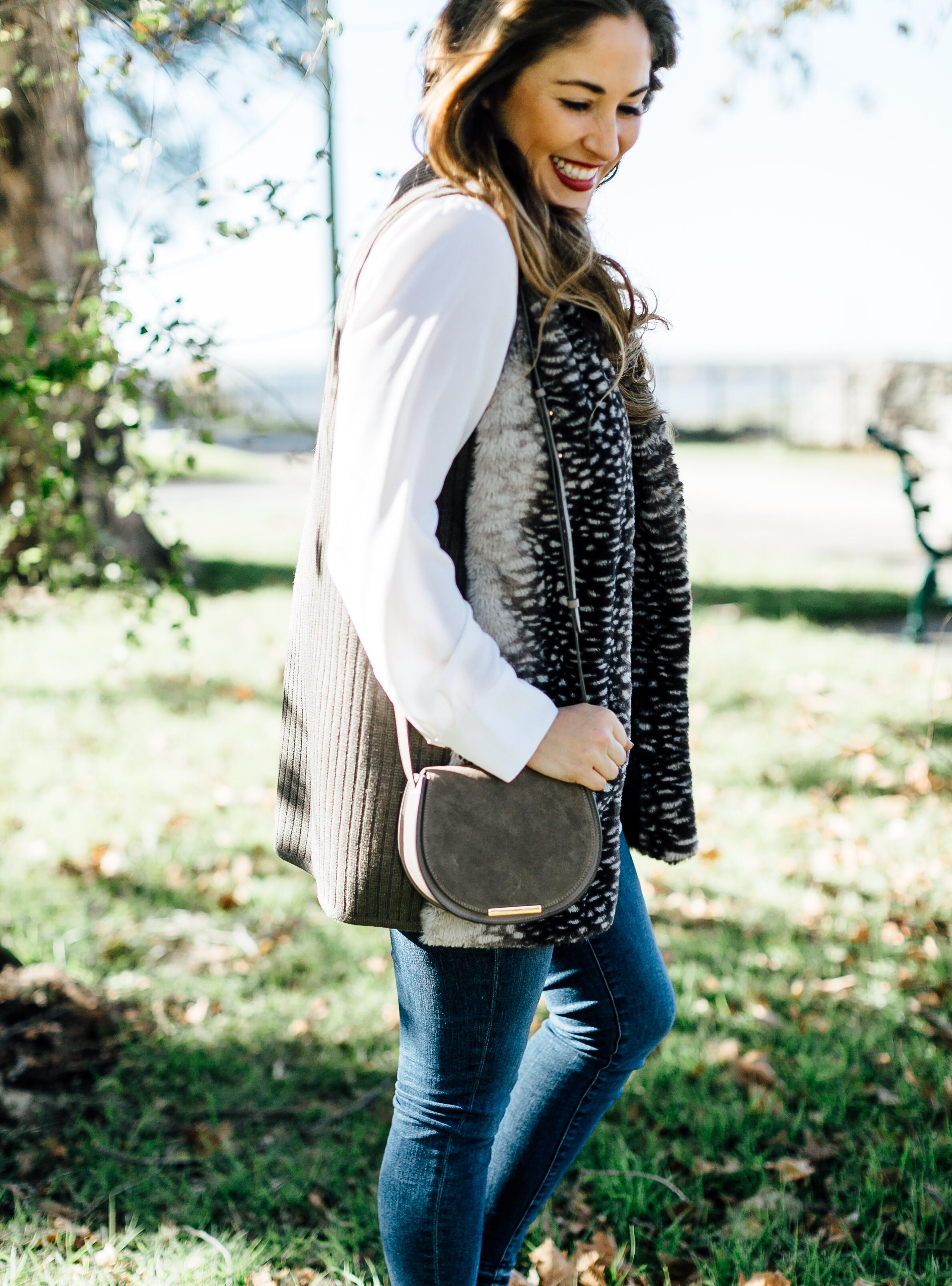 The Perfect Taupe Faux Fur Vest by East Memphis fashion blogger Walking in Memphis in High Heels