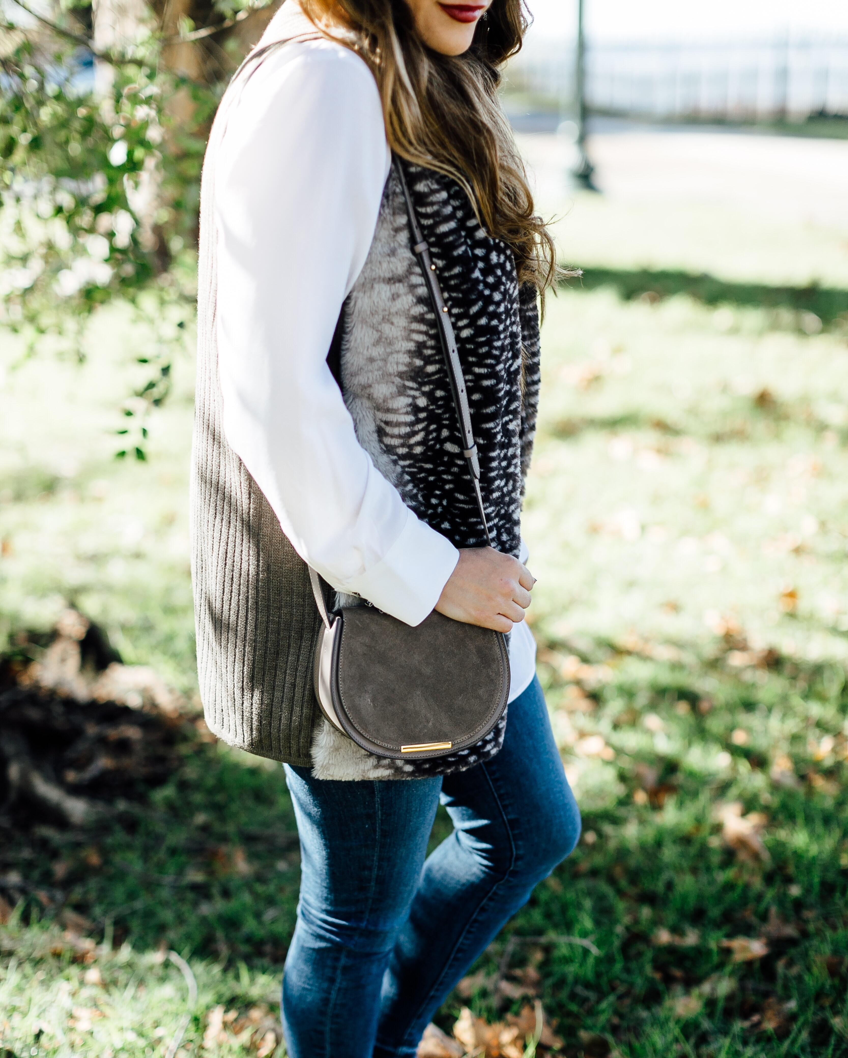 The Perfect Taupe Faux Fur Vest by East Memphis fashion blogger Walking in Memphis in High Heels