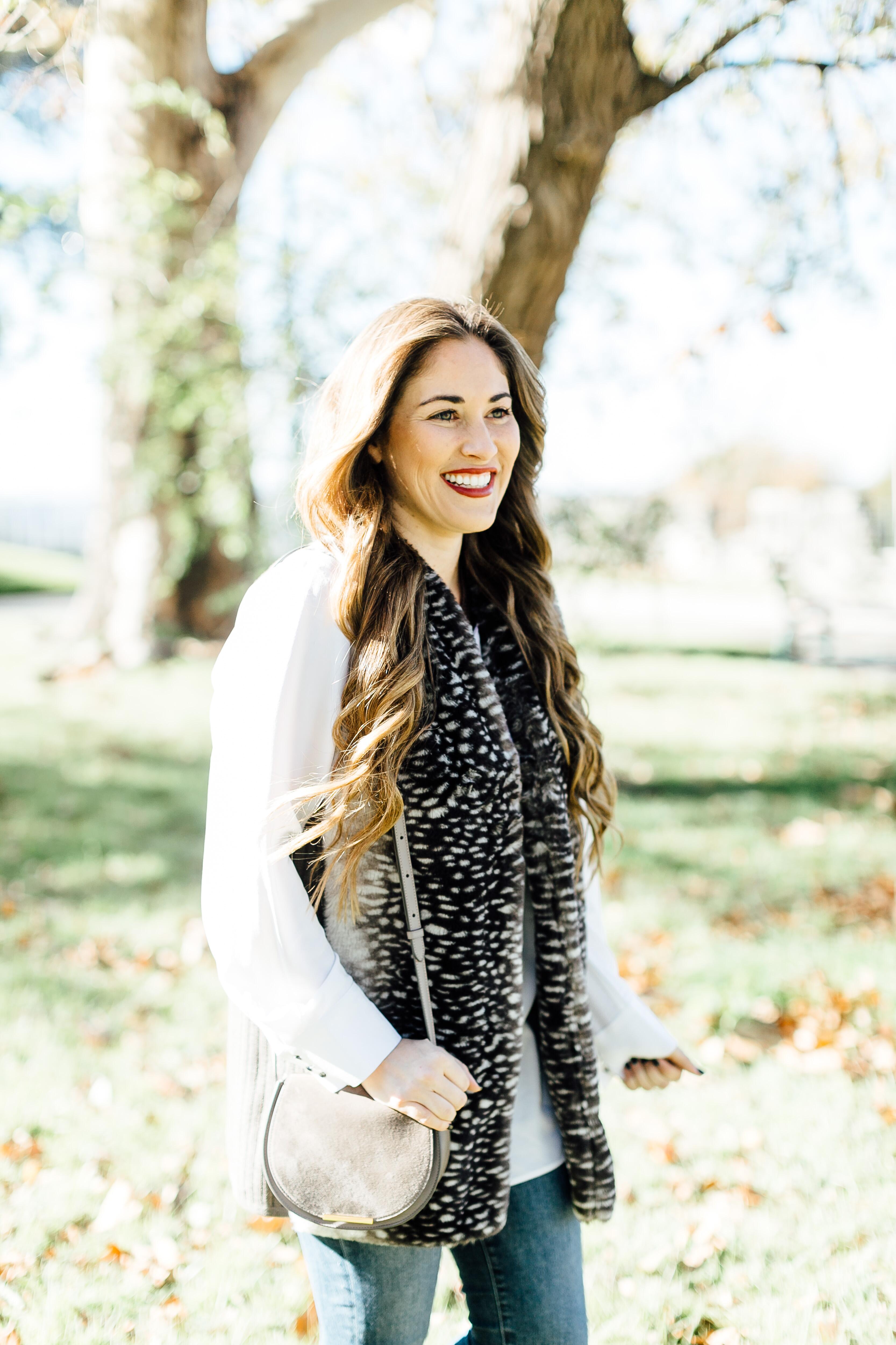 The Perfect Taupe Faux Fur Vest by East Memphis fashion blogger Walking in Memphis in High Heels