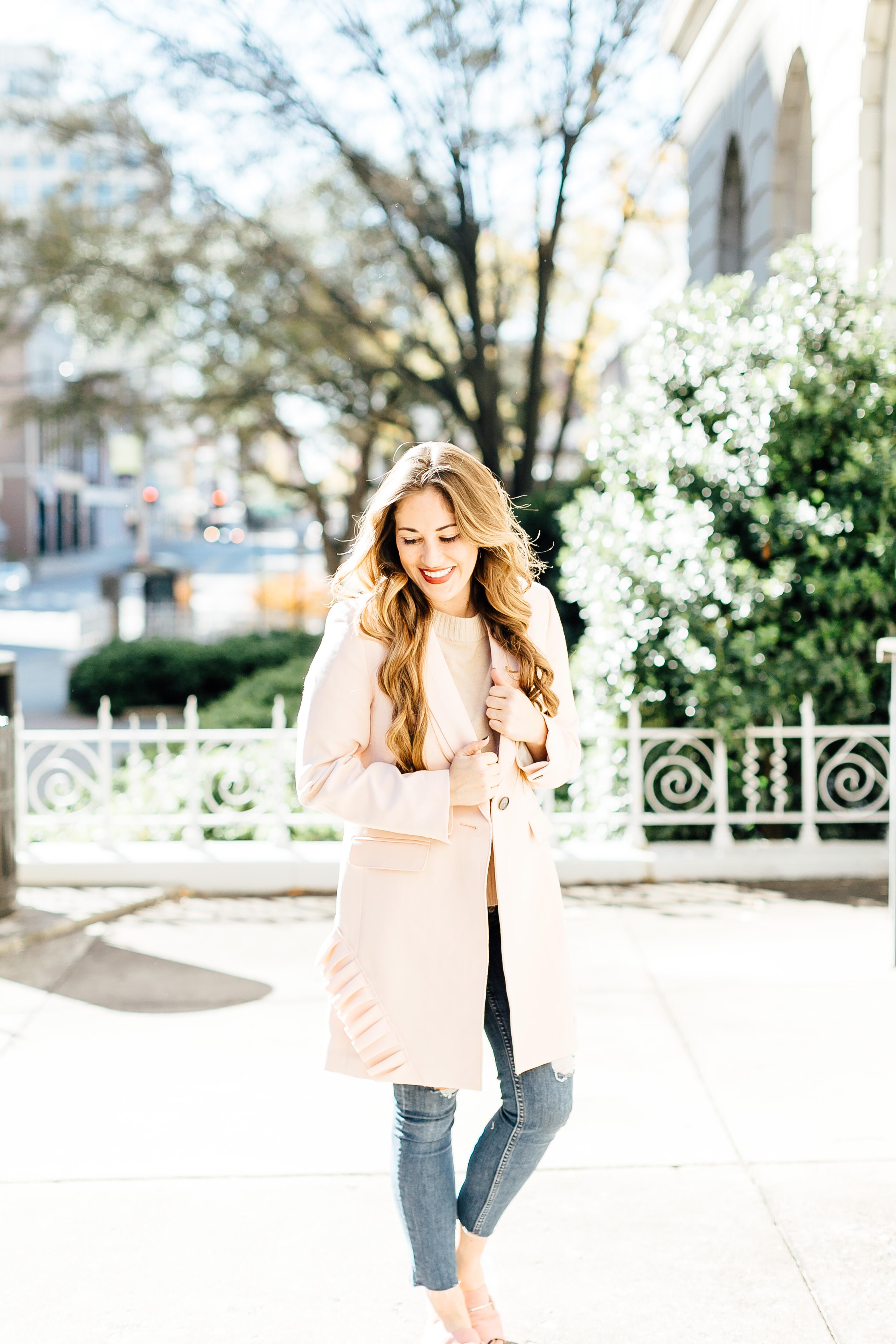 Trend Spin Linkup: Pink Ruffle Coat from Banana Republic by East Memphis fashion blogger Walking in Memphis in High Heels