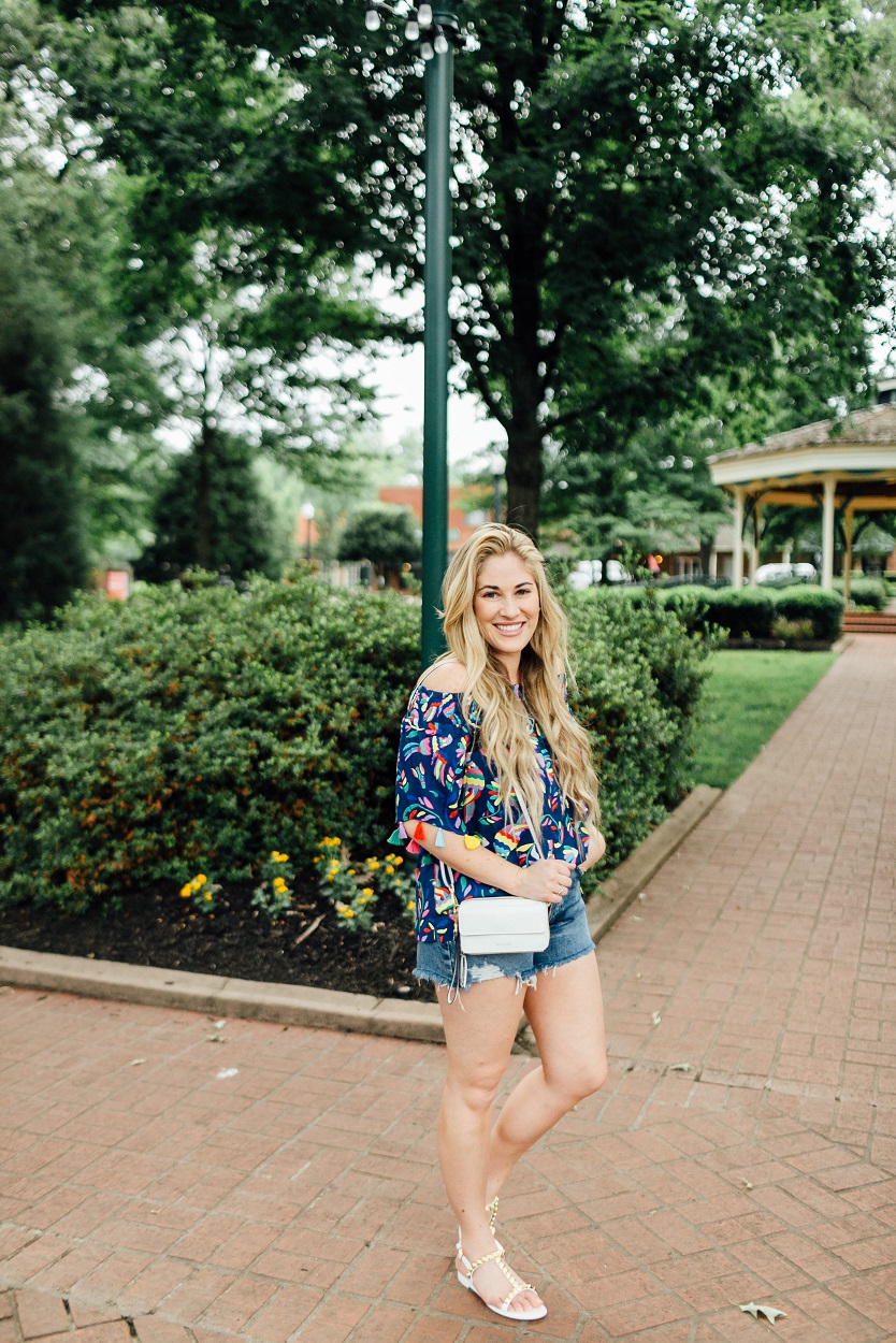 Shopbop Denim Cutoff Shorts styled by popular fashion blogger, Walking in Memphis in High Heels