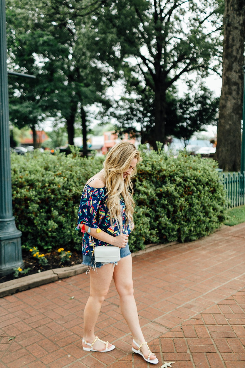 Shopbop Denim Cutoff Shorts styled by popular fashion blogger, Walking in Memphis in High Heels