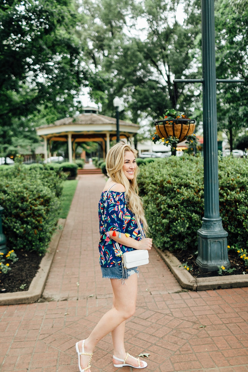 Shopbop Denim Cutoff Shorts styled by popular fashion blogger, Walking in Memphis in High Heels