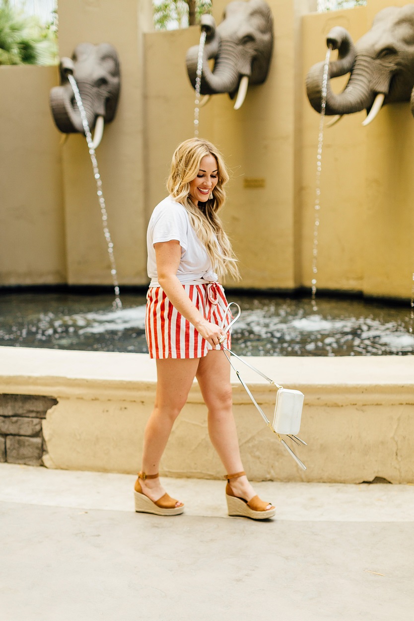 Red white and blue outfit featured by popular fashion blogger, Walking in Memphis in High Heels