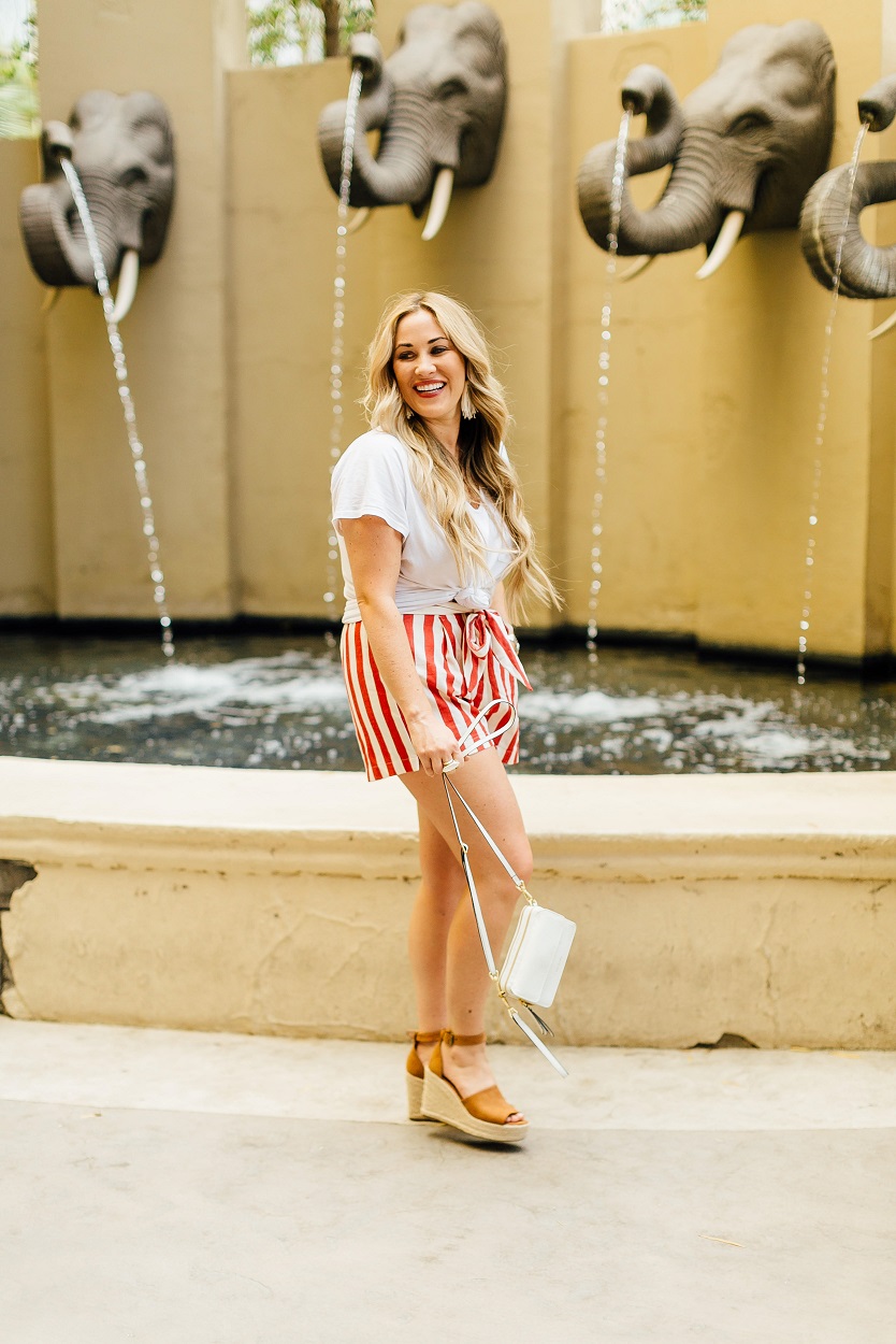 Red white and blue outfit featured by popular fashion blogger, Walking in Memphis in High Heels