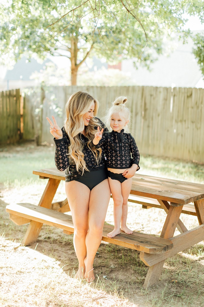 Mommy and me Swim Zip swimsuits featured by popular fashion blogger, Walking in Memphis in High Heels