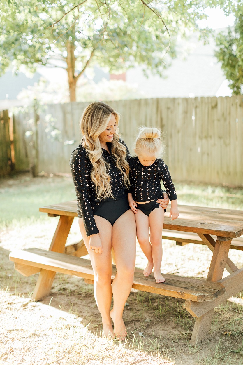 Mommy and me Swim Zip swimsuits featured by popular fashion blogger, Walking in Memphis in High Heels