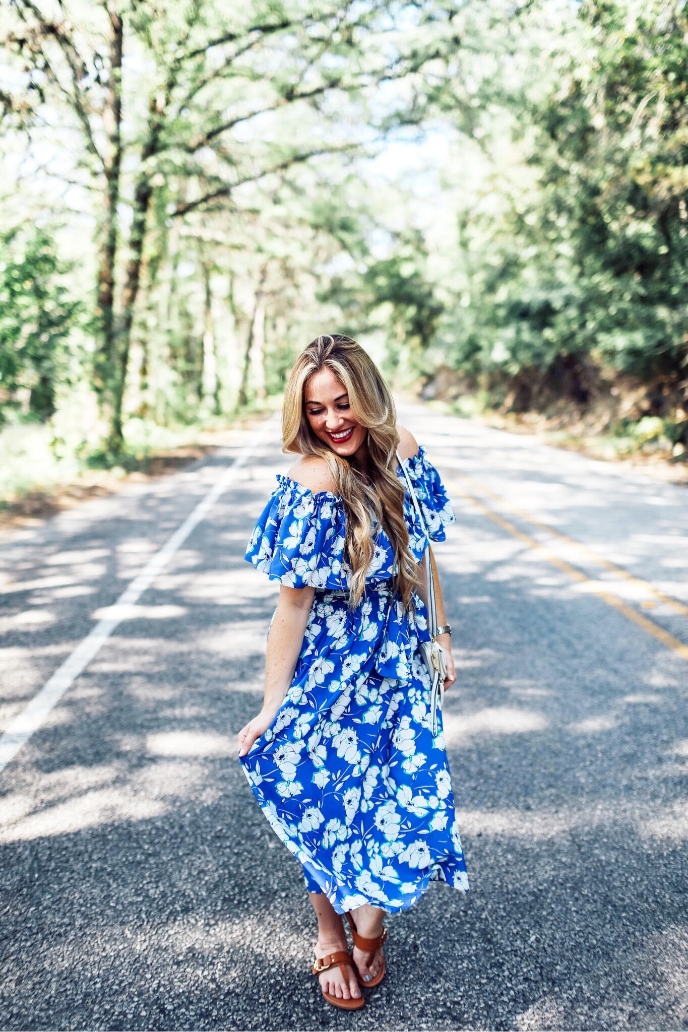 Cute Floral Dresses Eliza J Walking in Memphis in High Heels