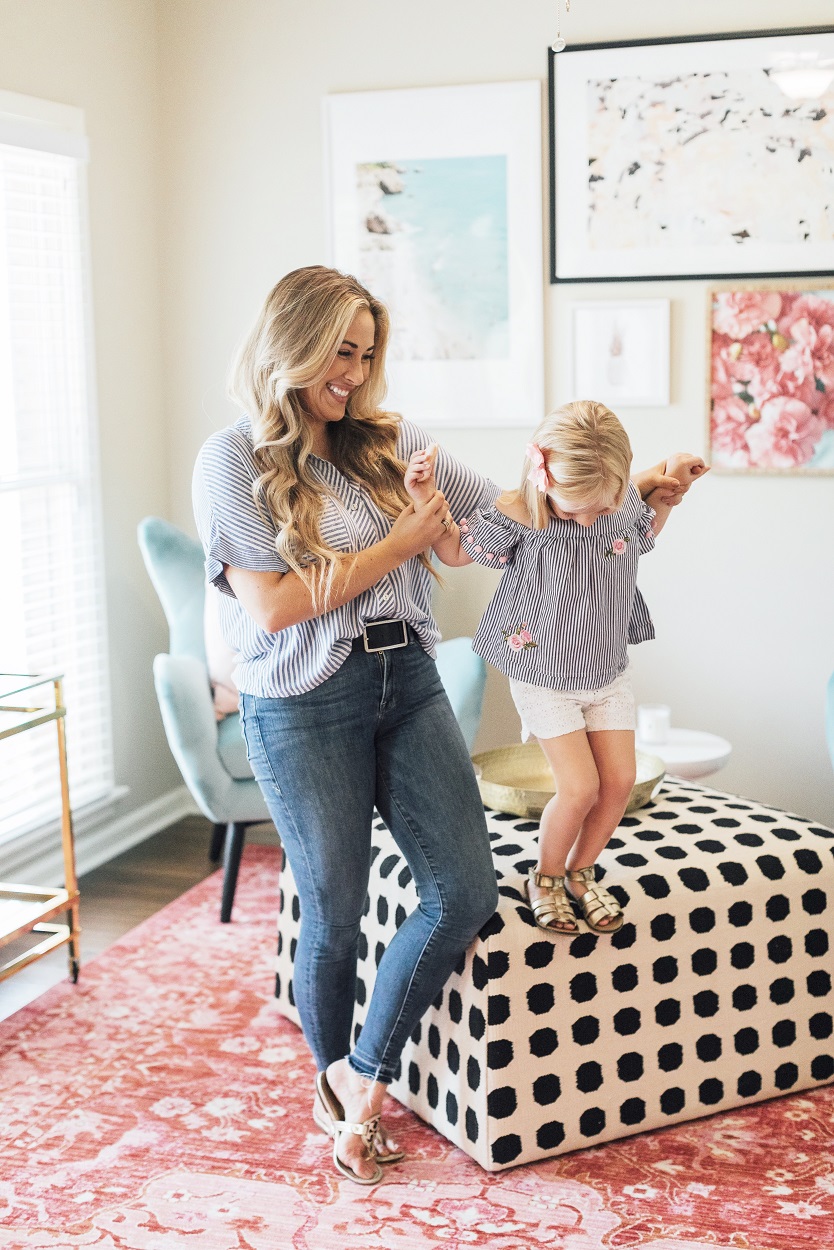 Gordmans toddler cold shoulder striped featured by popular fashion blogger, Walking in Memphis in High Heels