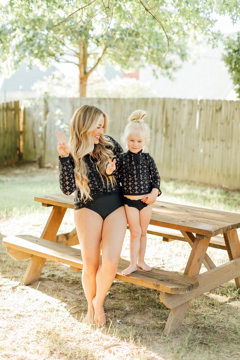 Mommy and me Swim Zip swimsuits featured by popular fashion blogger, Walking in Memphis in High Heels