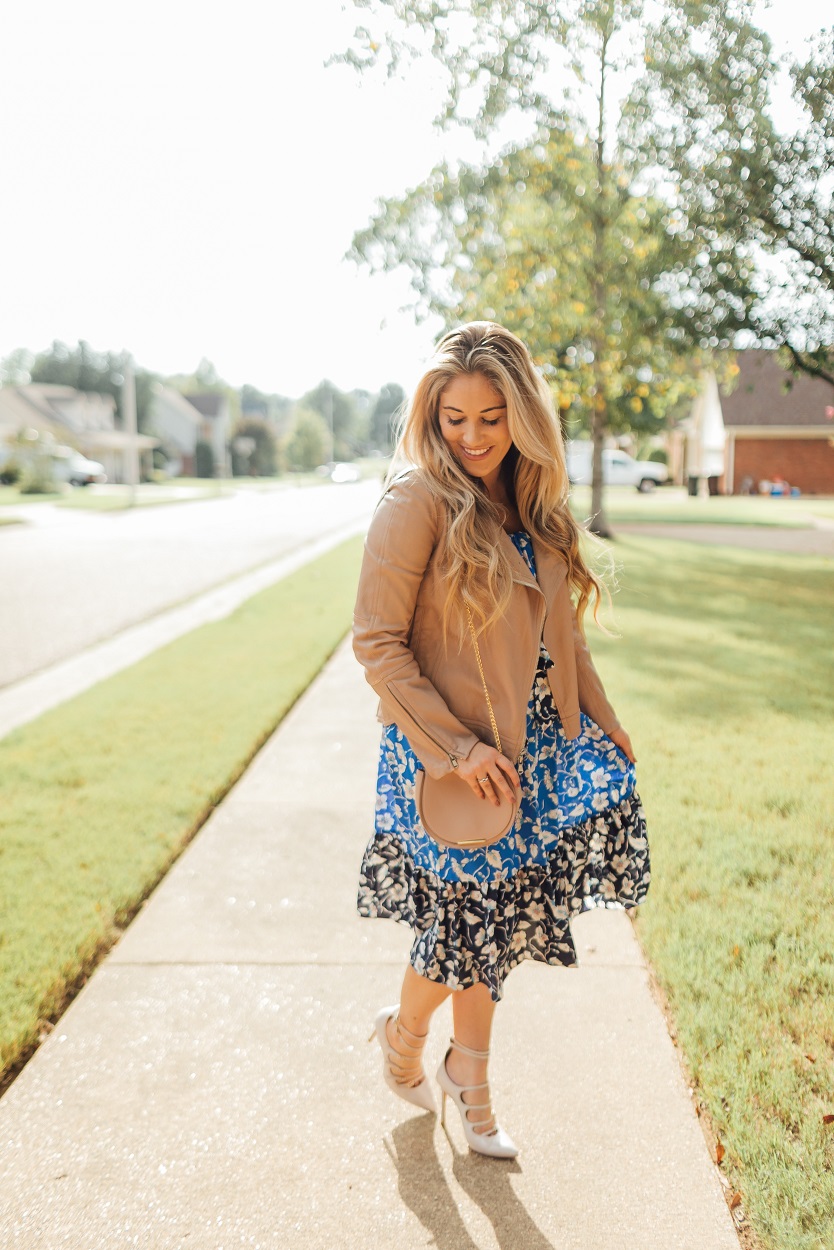 Eliza J blue floral dress featured by popular fashion blogger, Walking in Memphis in High Heels