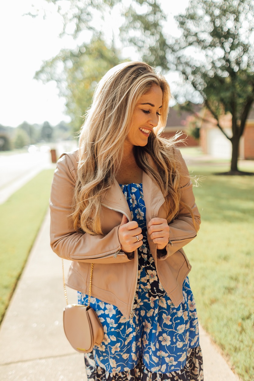 Eliza J blue floral dress featured by popular fashion blogger, Walking in Memphis in High Heels