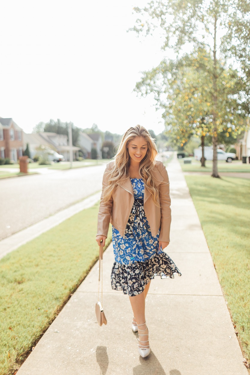 Eliza J blue floral dress featured by popular fashion blogger, Walking in Memphis in High Heels