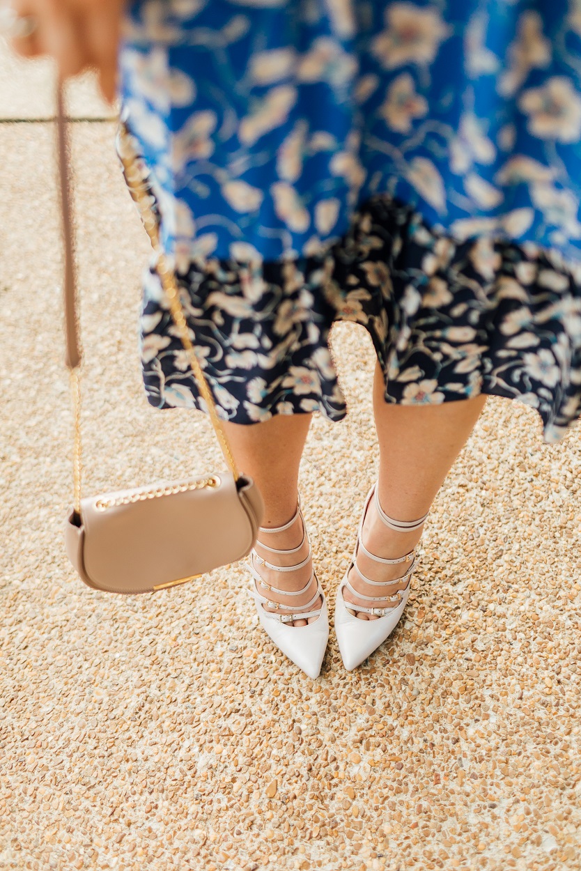 Eliza J blue floral dress featured by popular fashion blogger, Walking in Memphis in High Heels