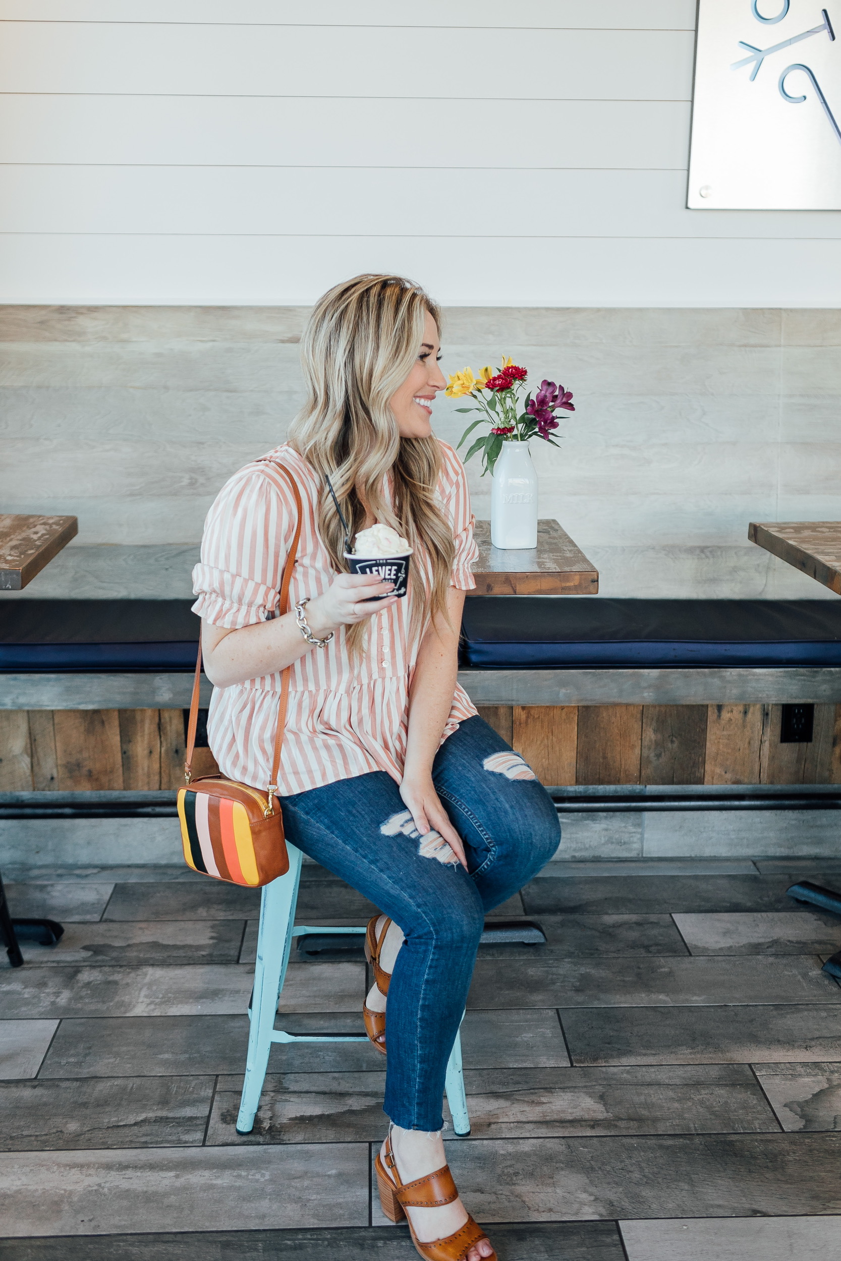 Madewell striped cheap peplum top