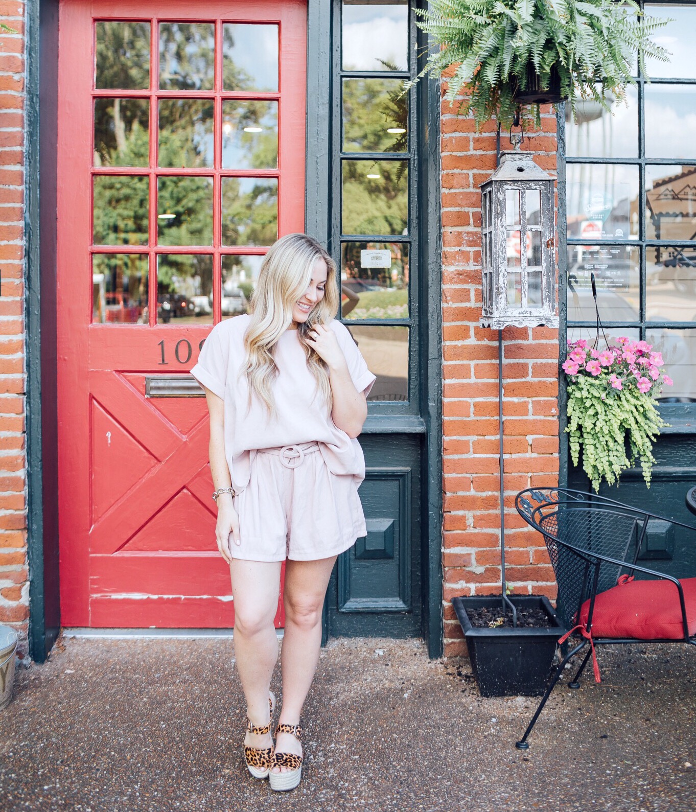 Lavender two piece set styled for summer by top US fashion blog, Walking in Memphis in High Heels: image of a woman wearing a Black Sheep Boutique lavender 2 piece set, and Marc Fisher leopard platform espadrilles.