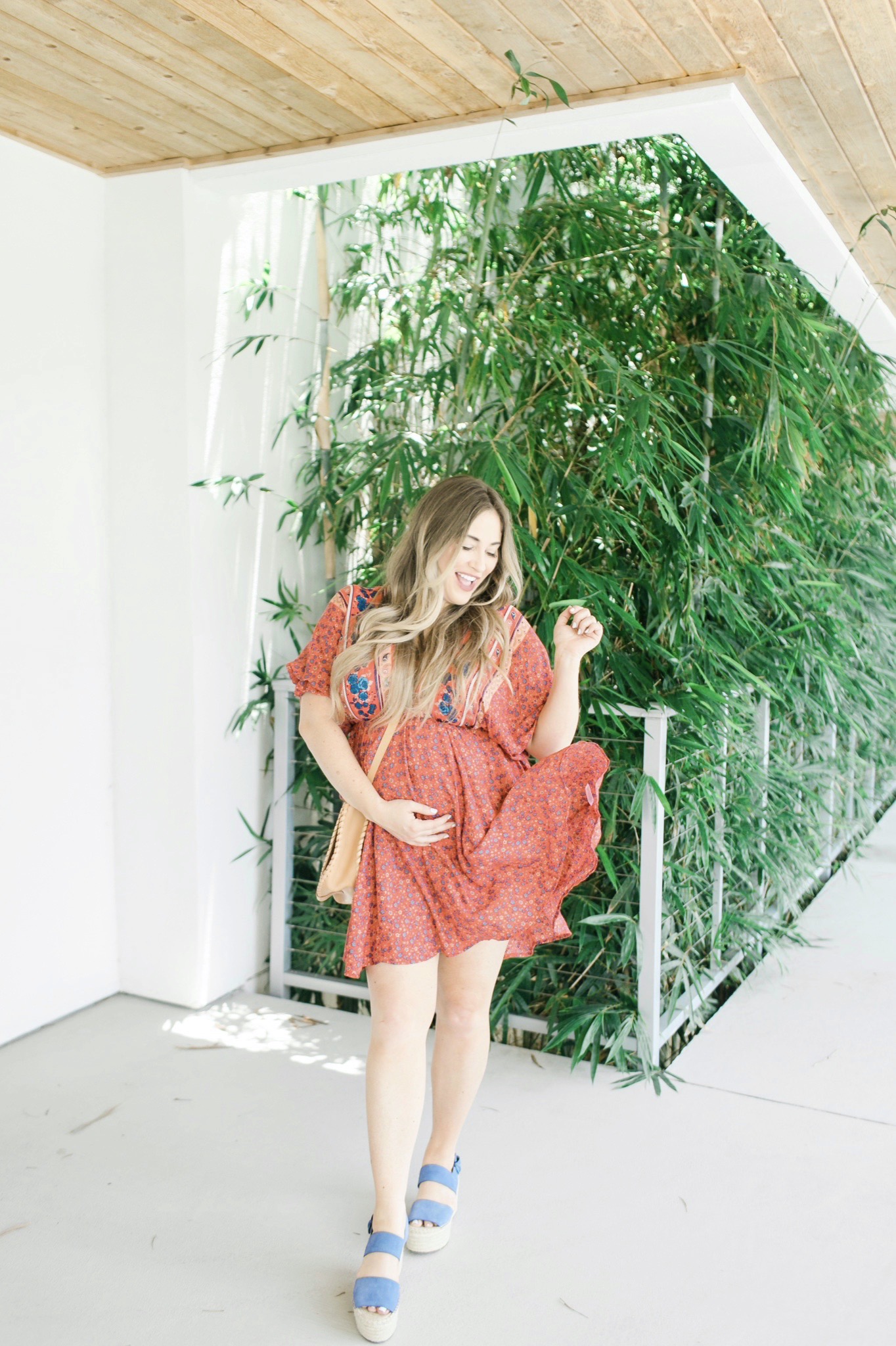 Labor Day looks featured by top Memphis fashion blogger, Walking in Memphis in High Heels: image of a woman wearing a Red Dress Boutique dress, Marc Fisher blue espadrille wedges, and a Pink Lily floppy hat.