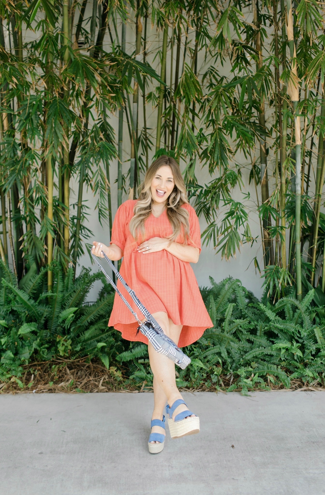 Summer Colors & Prints featured by top Memphis fashion blogger, Walking in Memphis in High Heels: image of a woman wearing a Red Dress Boutique blue dress and Marc Fisher wedge espadrille sandals.