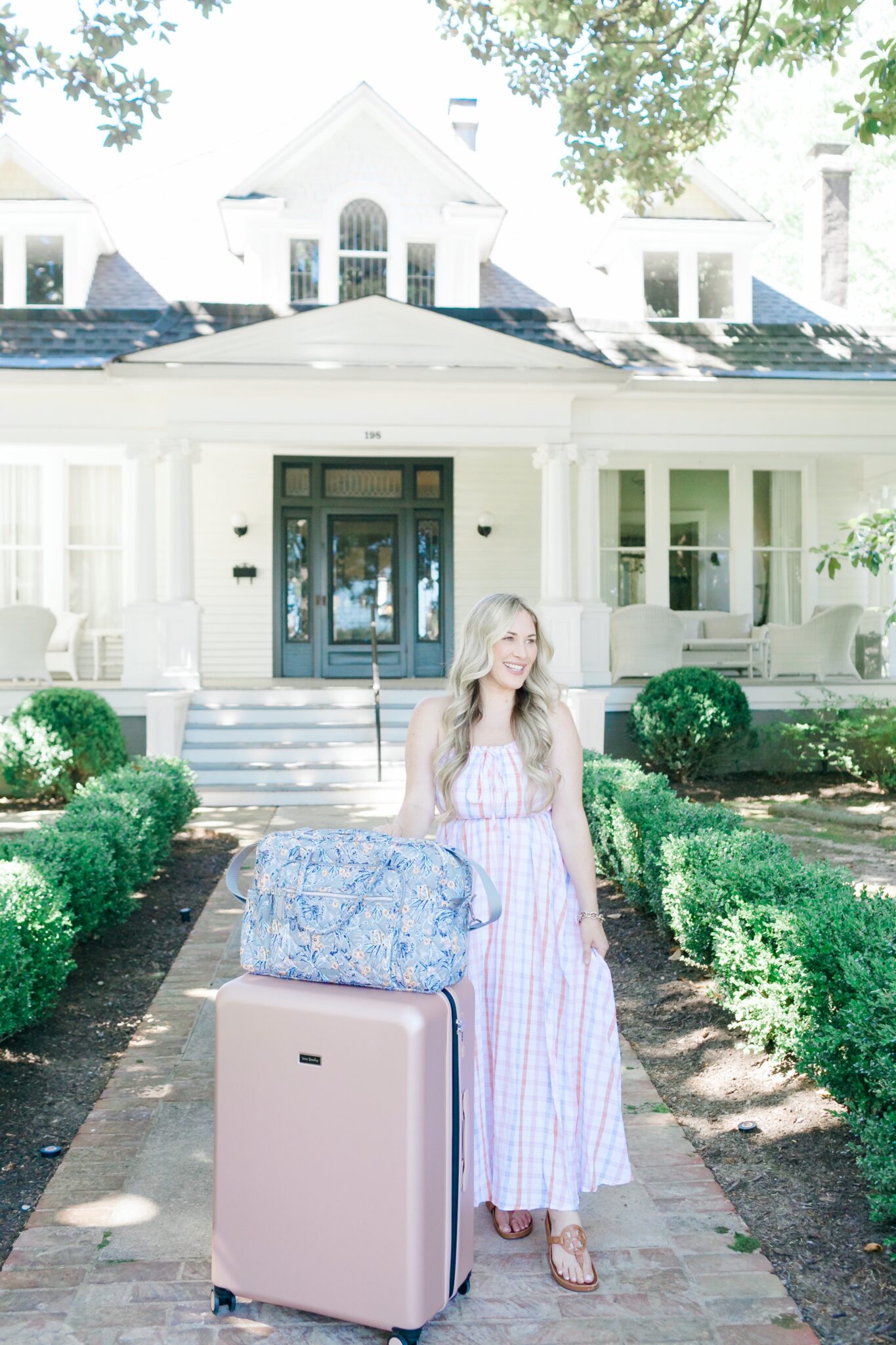 Vera Bradley luggage set reviewed by top US travel blogger, Walking in Memphis in High Heels.