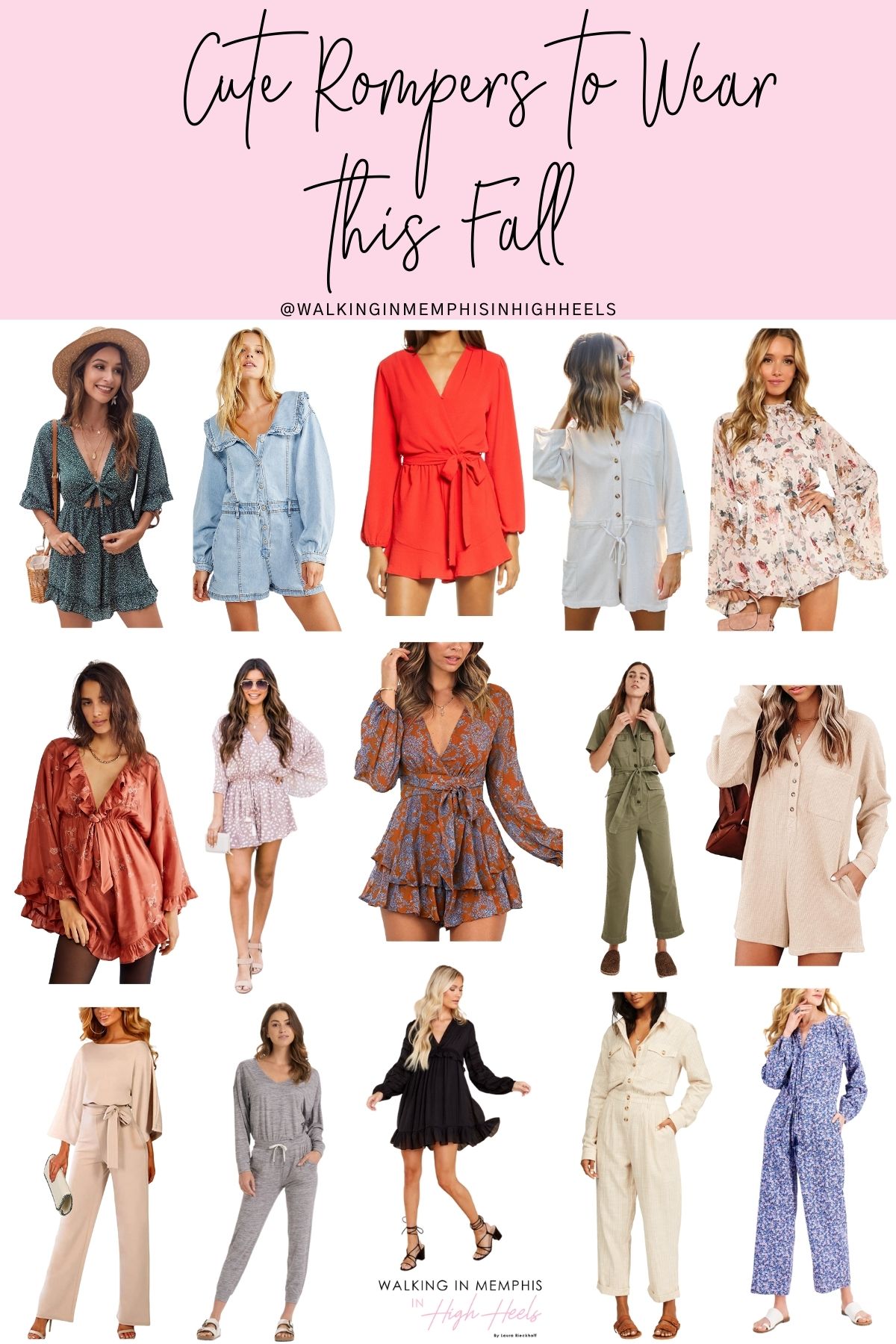 Cute Fall Rompers roundup featured by top US mom fashion blogger, Walking in Memphis in High Heels.