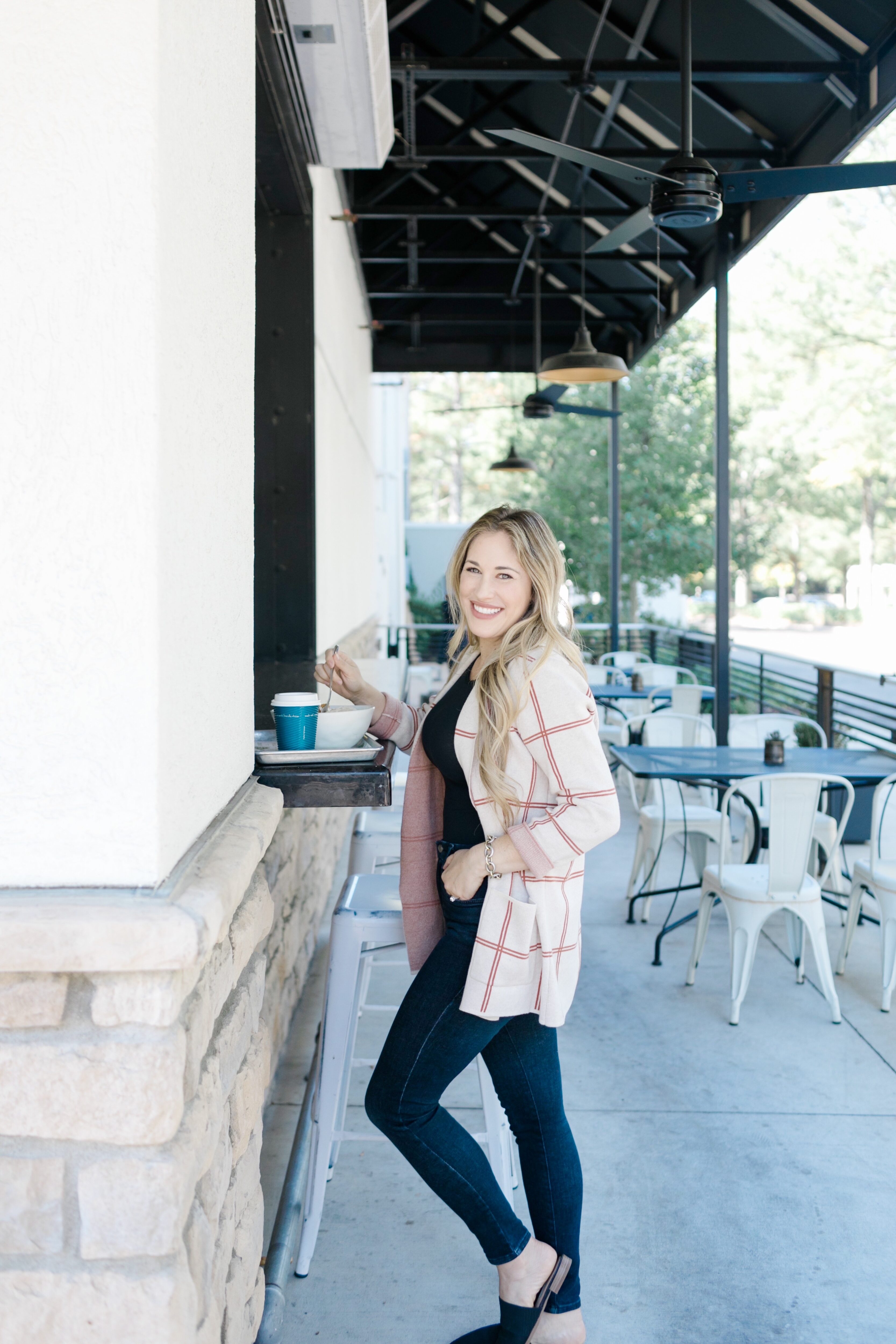 fall blazers for women featured by top US mom fashion blogger, Walking in Memphis in High Heels: image of a woman wearing a LOFT plaid sweater blazer