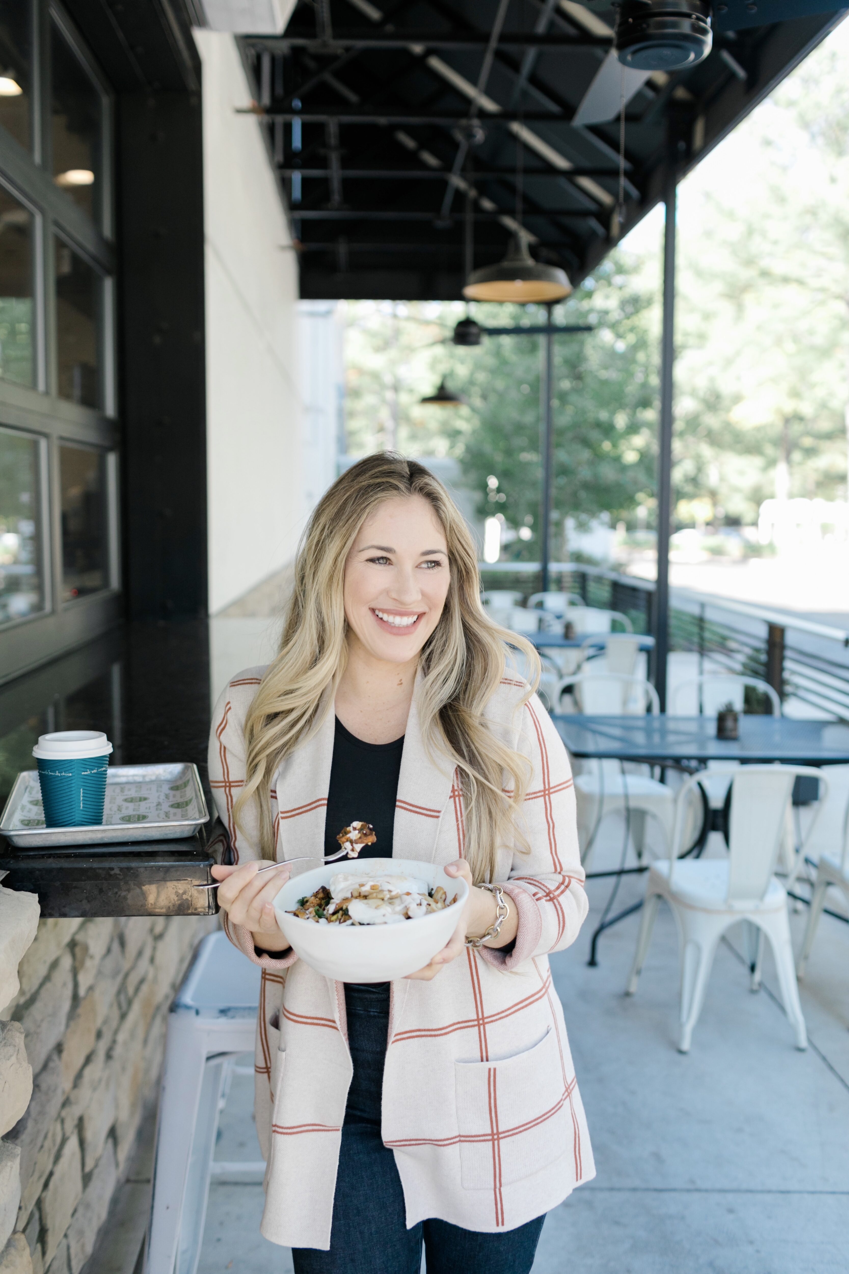 fall blazers for women featured by top US mom fashion blogger, Walking in Memphis in High Heels: image of a woman wearing a LOFT plaid sweater blazer