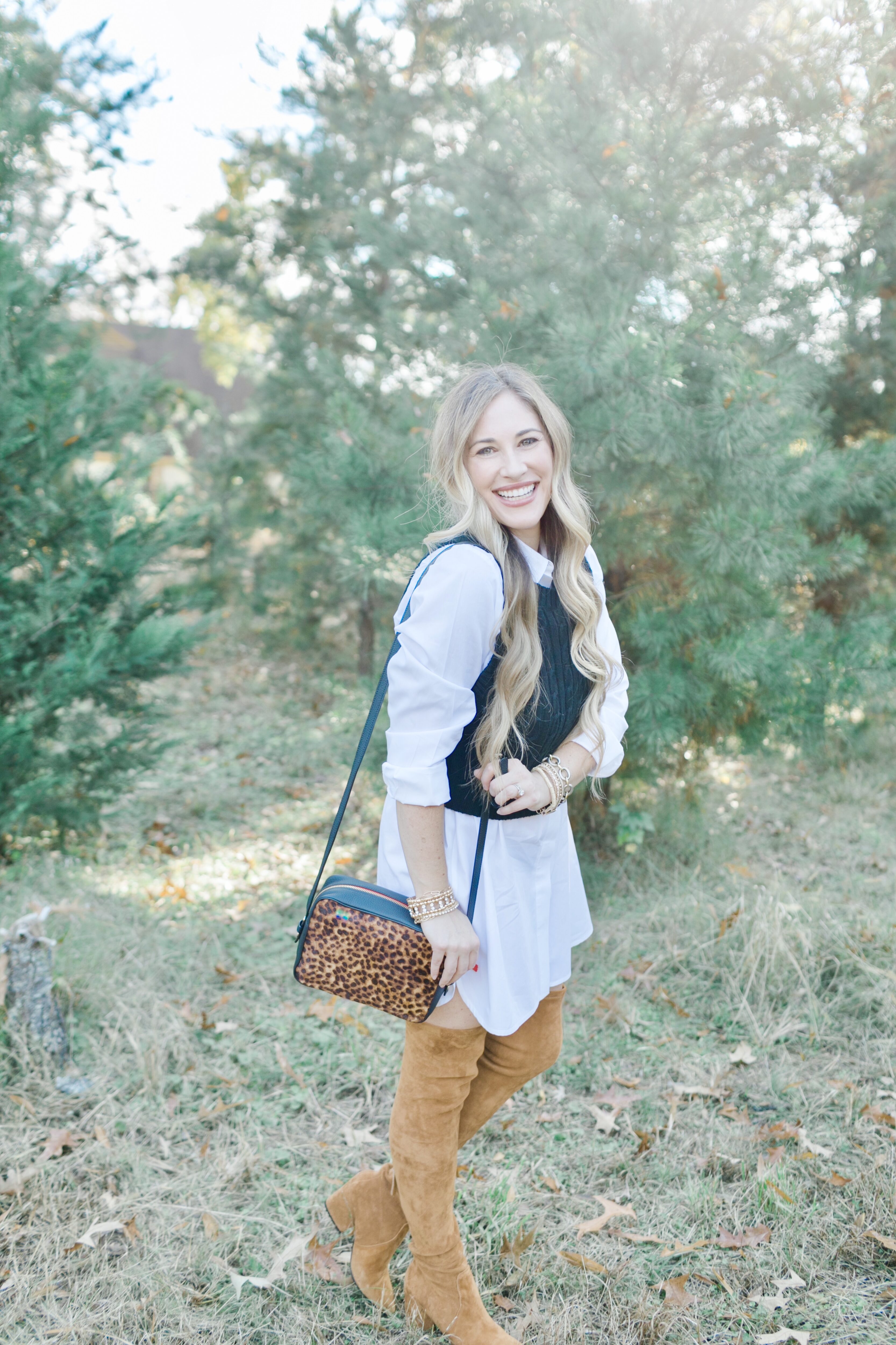 How to Wear a Feminine Fall Dress With Brown Boots - Lizzie in Lace