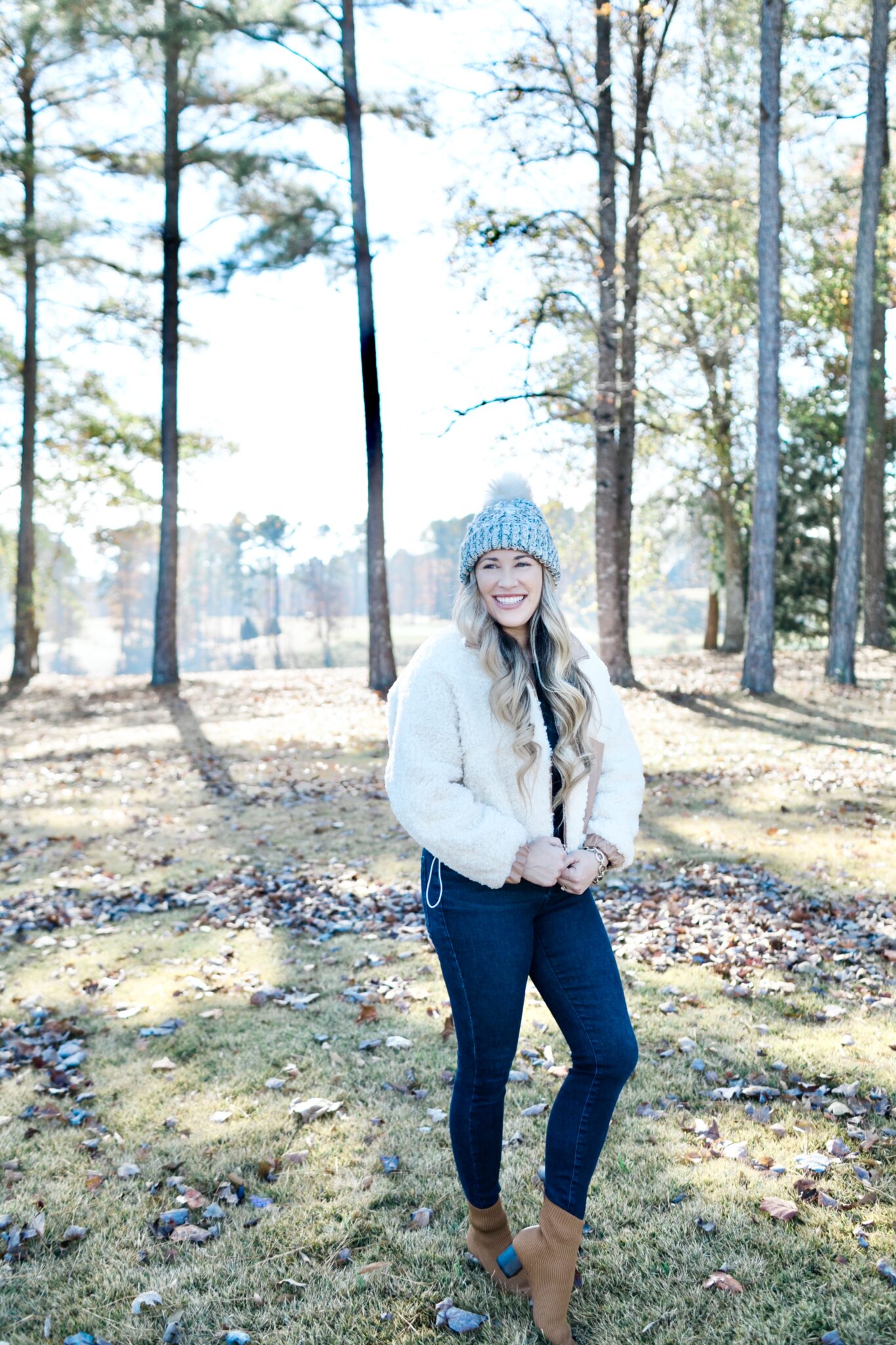 BLANKNYC sherpa bomber jacket styled by top US mom fashion blogger, Walking in Memphis in High Heels.
