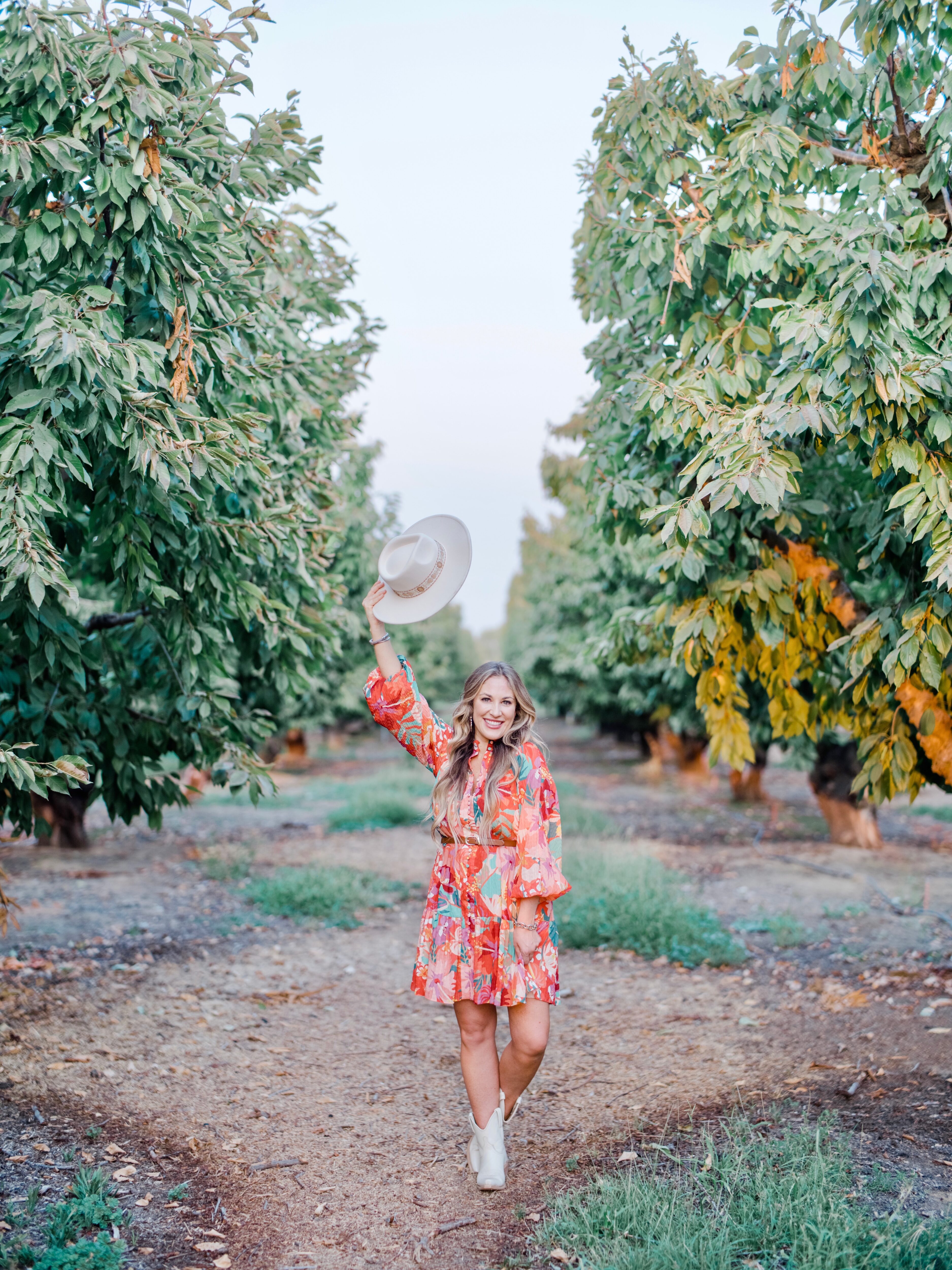 floral dress with hat, my favorite fall hats, fall outfit inspiration