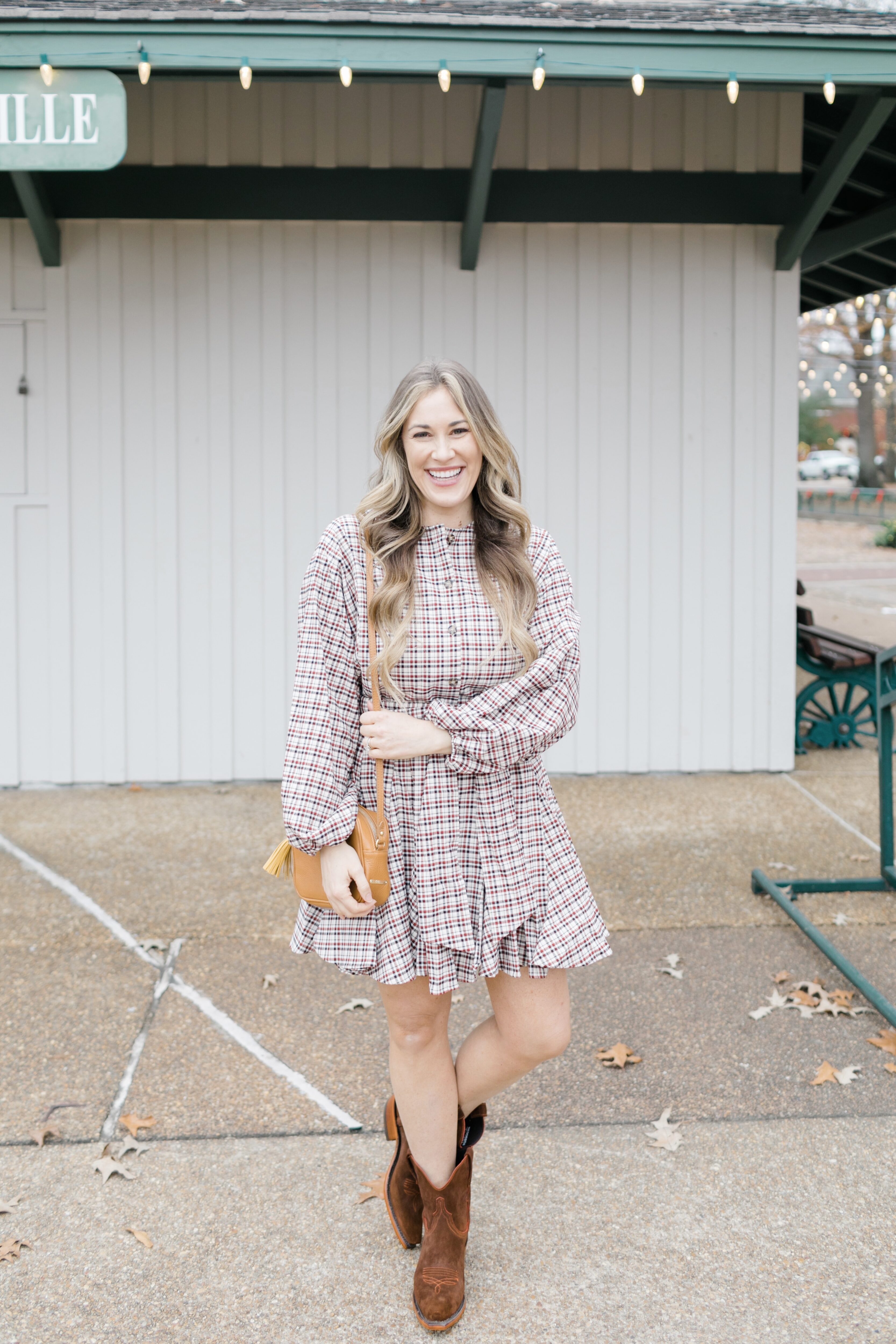 Cowboy boots shop with long dress