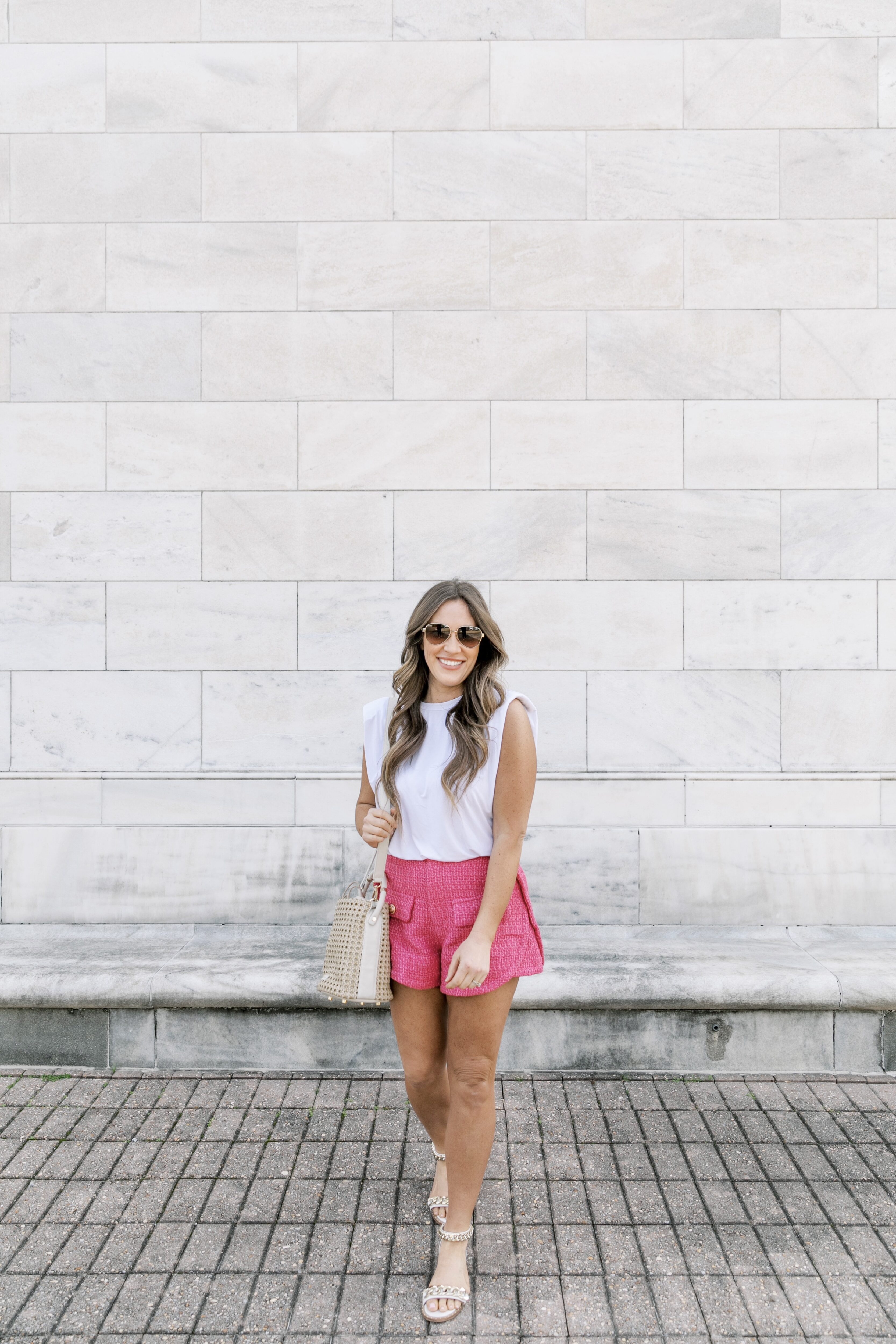 pink shorts for spring, spring shorts, spring outfit