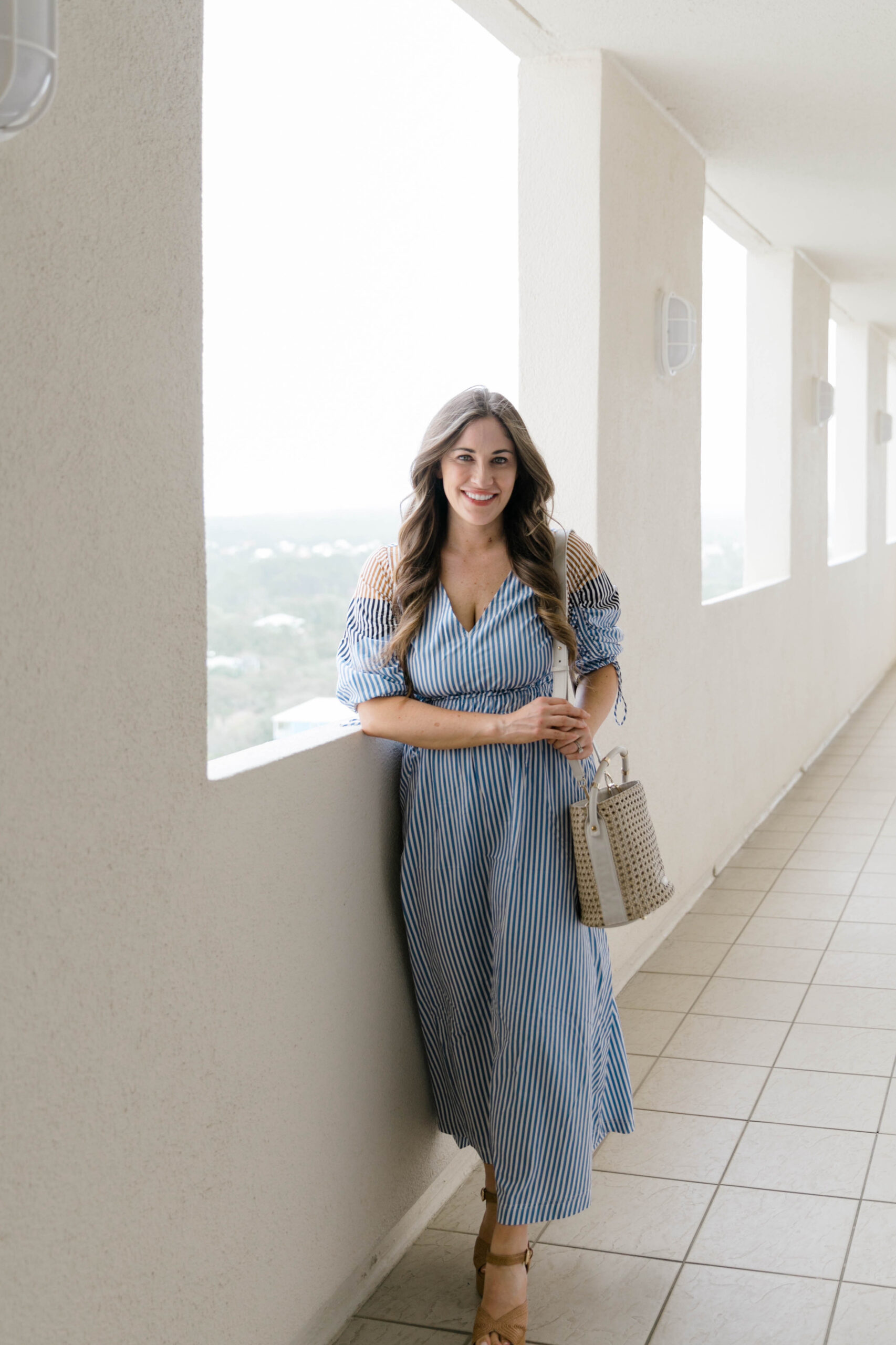 coastal chic dress, blue and white dress