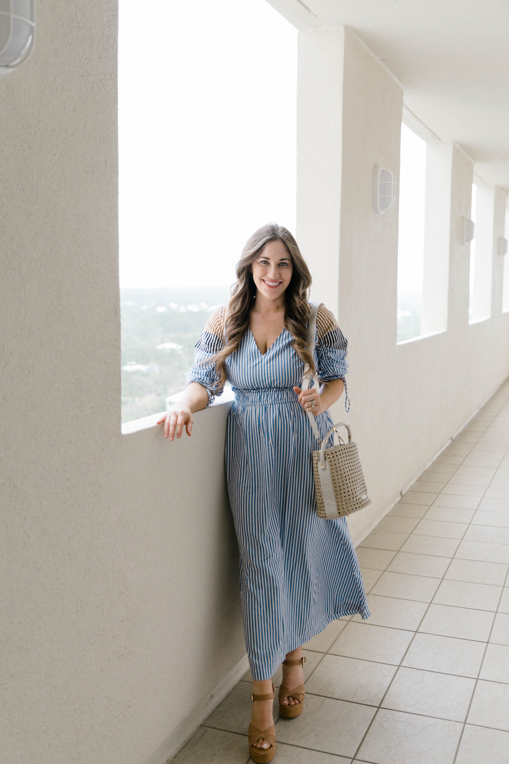 coastal chic dress, blue and white dress