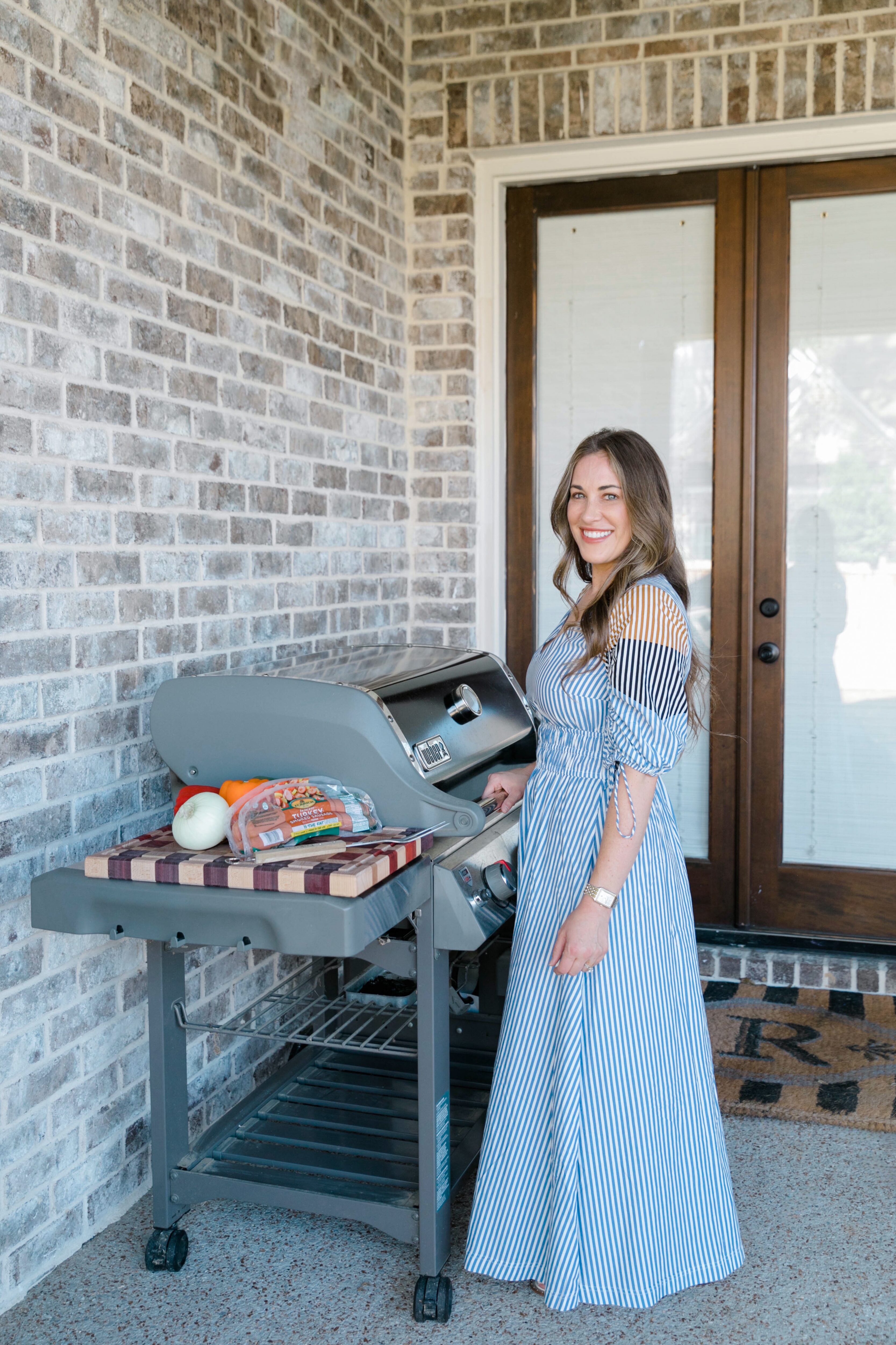 summer bbq recipe, turkey smoked sausage, grilled vegetables